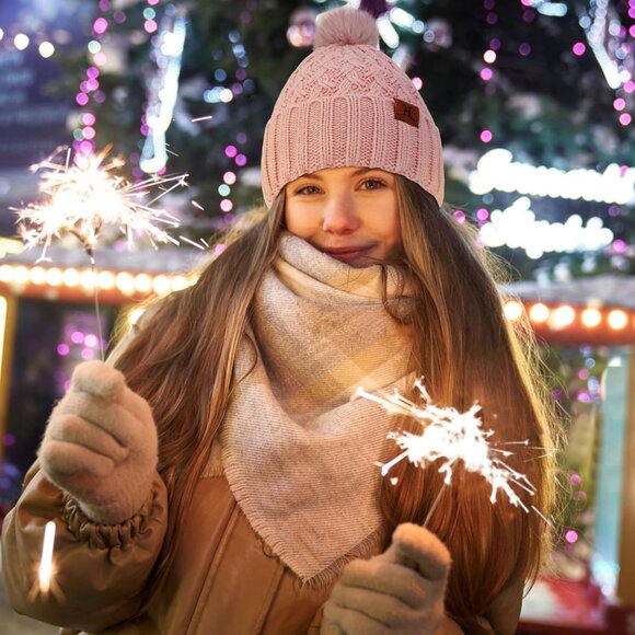 Womens Winter Fleece Lined Beanie Hat Chunky Knit Pom Pom Skull Cap Gifts - Picture 5 of 6